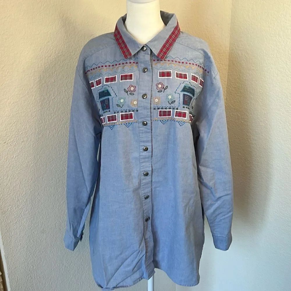 Vintage Napa Valley Women's Button Front Country Long Sleeve Top ~ Size 2X